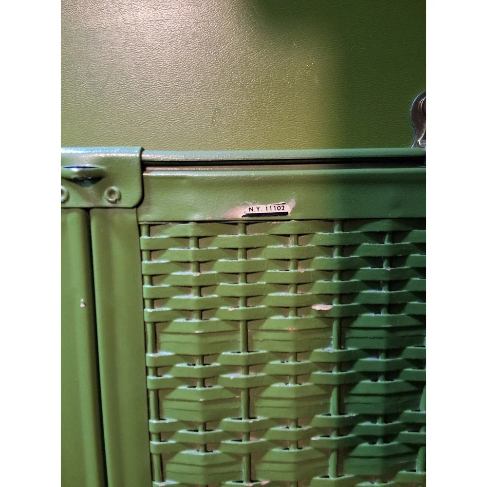 Vintage 1960s Avocado Green Wicker Laundry Hamper Starburst Mid Century Modern